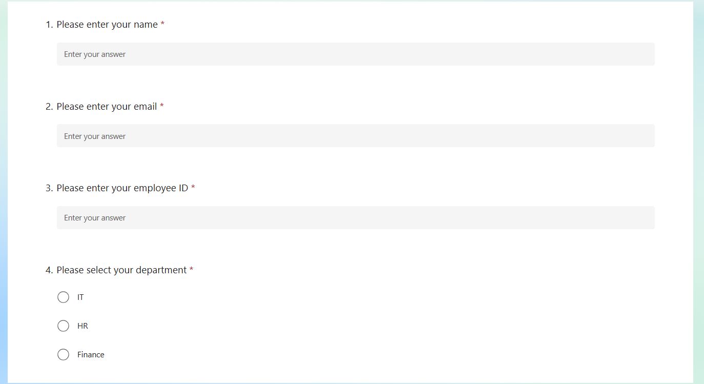 Screenshot of the leave request form
